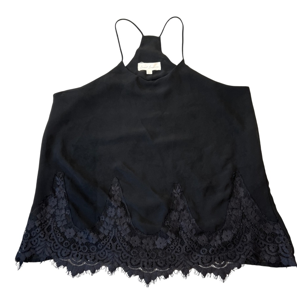 Sweet Journey Women's Black Lace Trim‎ Cami Tank Top Sleeveless Size L